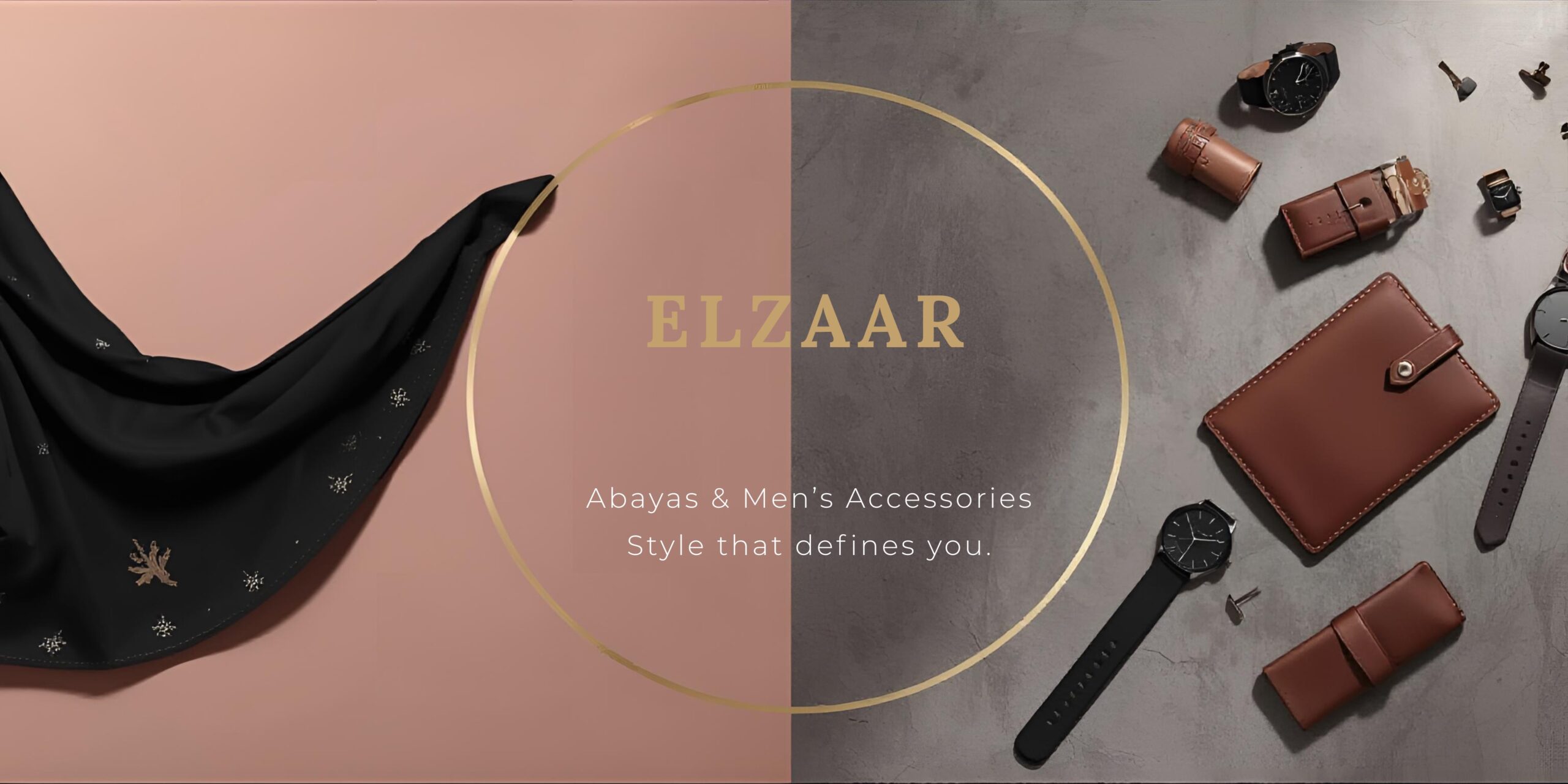 sophisticated fashion banner with abayas and accessories